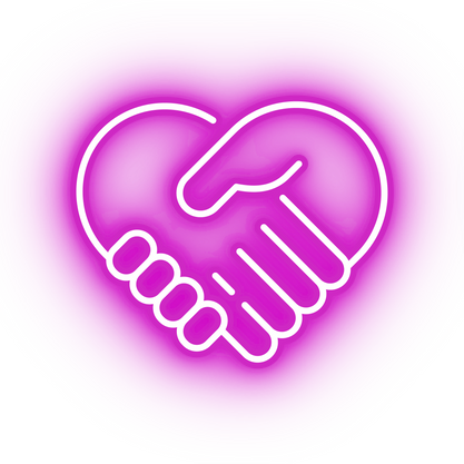 Neon pink hand shake icon